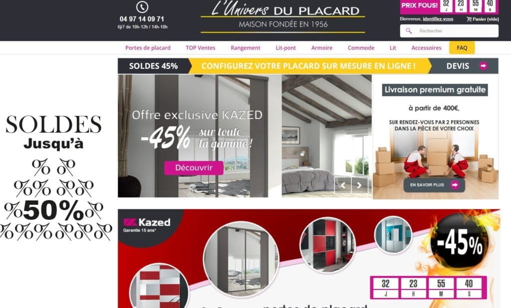 Capture d'écran de la page d'accueil du site l'Univers du Placard.