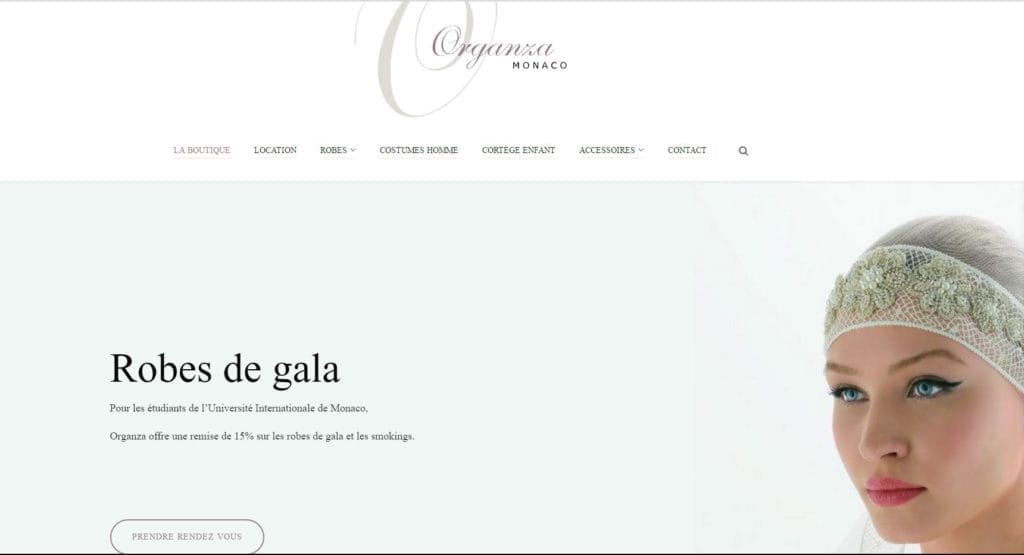 Page d'accueil du site internet d'Organza.
