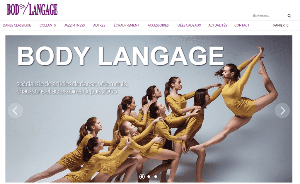 Page d'accueil du nouveau site marchand de tenues de danse Body Langage.